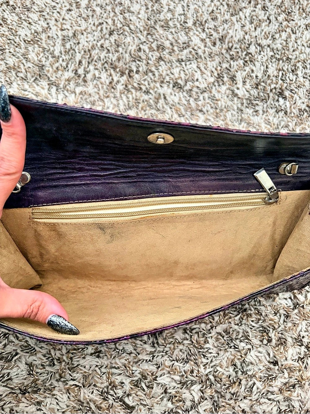 Python Snakeskin-Print Clutch in Purple & Black - Picture 5 of 11